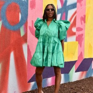 Emerald Green Puff Sleeve Dress